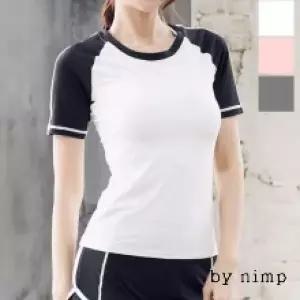 [하프클럽/]여성용 배색 반팔 레쉬가드 티셔츠 운동복