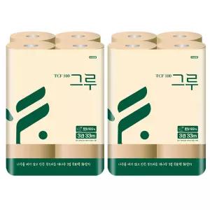 그루 뱀부 천연펄프 화장지 33M 12롤 2팩(24롤)/대나무100% 먼지날림NO