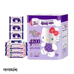 [헬로키티] 5겹시그니처 5겹화장지(20m)24롤+비데물티슈(캡3+휴대3)