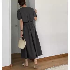 르누보 날개 반팔 벨트 롱원피스 A라인 플레어 트렌치 케이프 여름 원피스