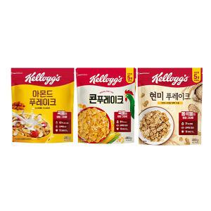 [베스트픽] 켈로그 푸레이크 3대장 세트(아몬드 콘푸레이크 600g+콘푸레이크 530g+현미 푸레이크 500g)