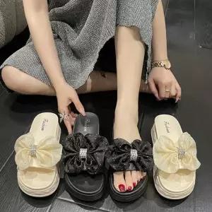 큐빅쉬폰 리본 통굽 슬리퍼 ELB-008 여름슬리퍼 여자슬리퍼 통굽슬리퍼 굽높은슬리퍼 쪼리