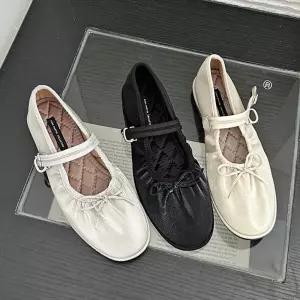 둥근코 새틴 리본 메리제인플랫 발레리나플랫