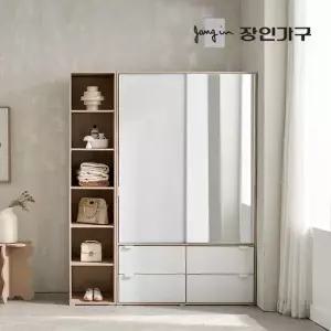 장인가구 코라 1600 슬라이딩 옷장 세트 1200 거울 서랍옷장 행거형)+400 선반장
