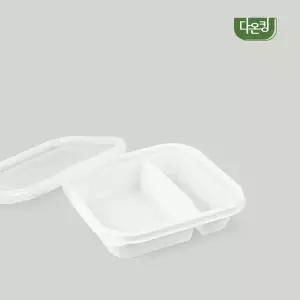 일회용 반찬용기 12144-2칸 백색 600세트 죽 과일 샐러드 칸막이 포장 배달용기