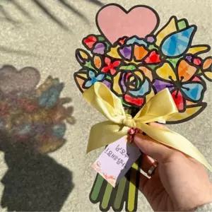 5인용 셀로판지놀이 썬캐쳐 카네이션 꽃다발 만들기 실버미술 어르신미술 시니어
