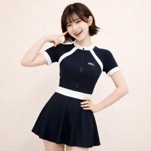 주니어 반팔 원피스 수영복 초등학생 집업 플레어 스커트 래쉬가드