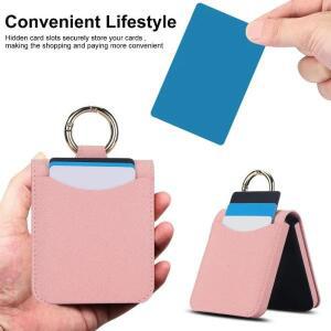 삼성 갤럭시 Z 플립 7 6 5 4 3 Flip6 Flip5 Flip4 Flip7용 가죽 링 폰 케이스 (카드 홀더, 충격 방지 커버