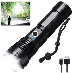 라일팅 LED 손전등 충전식 고광도, 90,000 루멘 가장 밝은 휴대용 손전등, 가정용 캠핑용 5가지 모드 강력한 다기능 방수