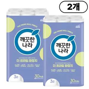 깨끗한나라 3겹 데코엠보 더 프라임 롤 화장지 25m 30롤 x 2팩