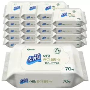 스카트 친환경 생분해 종이물티슈 70매 20개