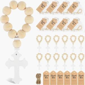 십자가 구슬이 달린 가톨릭 나무 묵주  성찬식 확인용 흰색 가방이 세례식 찬사 12 PCs