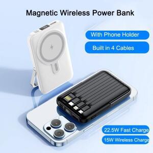 케이블 스탠드가있는 20000mAh 자기 무선 보조베터리 iPhone 15 14 13 12 용 22.5W 고속 충전기 Samsung Hu