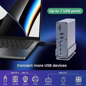 USB C 도킹 스테이션 16in1 허브 멀티포트 어댑터 (듀얼 4K HDMI 디스플레이포트, 100W PD, 오디오, SD, TF