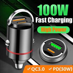 호환 100W 듀얼 포트 미니 USB 차량용 충전기 초고속 충전 전화 충전 어댑터 담배 소켓 라이터 12-24V