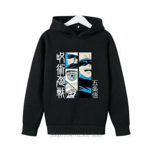 Jujutsu Kaisen 프린트 어린이 후드티 소년 가을 겨울 긴 탑 풀오버 캐주얼 하라주쿠 패션 키즈 양털 스웨