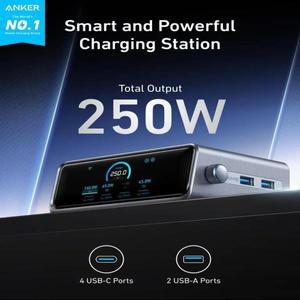 Anker A2345-CN 프라임 250W GaN 충전기 USB C 스테이션 초고속 6포트 2.26인치 디스플레이 및 스마트 컨트