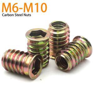 목재 가구용 9mm-30mm M6 M8 M10 나사산 아연 합금 스틸 내부 탄소강 육각 소켓 드라이브 인서트 너트 10개