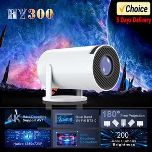 빔프로젝터 HY300 스마트 미니 프로젝터 무선 블루투스 안드로이드11 지원 1080P 4K 듀얼 블루투스5 실내 휴대용