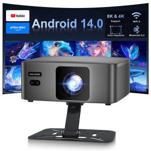 빔프로젝터 LED 프로젝터 안드로이드 14 자동 초점 키스톤 보정 1080p 회전 스탠드 포함 5G Wi Fi 260인치 투사 화면
