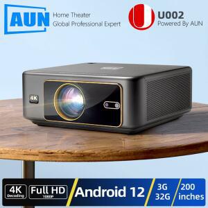 빔프로젝터 AUN U002 안드로이드 TV OS HD 1920x1080P 스마트 프로젝터 3D 전동 초점 극장 시네마 WIFI 4K 디코딩 영화