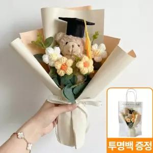 시유타임 인형 꽃다발 학사모 졸업식 핑크 꽃다발 1개