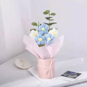 손뜨개 꽃다발 퍼프 양동이 꽃 선물 인형 꽃다발 졸업식 기념일 축하용 조화 퍼플 꽃다발+핸드백... 1개