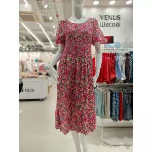 와코루 레이온 꽃나염 스모킹 원피스 WGN7148 PK 459485