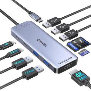 [미국배송] 애플호환 PRO /AIR용 USB C 허브 멀티포트 어댑터 10인치 동글 MAC HDMI 아이패드호환 PRO IMAC DELL hp호환 LENOVO용 USBC 도크 호환(4K@60HZ HDMI SD /TF 카드 리더 100W PD 포트 6개)