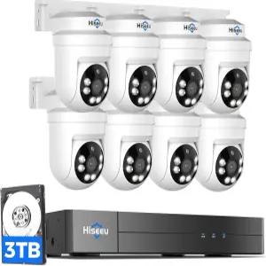 색상 기능이 있는 Hiseeu 3K PTZ 유선 카메라 시스템 실외 오디오 5MP IP67 8대 DVR 8CH 3TB HDD 360