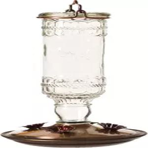 퍼키펫 앤티크 유리병 벌새 모이통 - 야외 정원 장식 8107-1SR 10 Fl Oz 꿀 용량 뒷마당 현관 데크 후크용