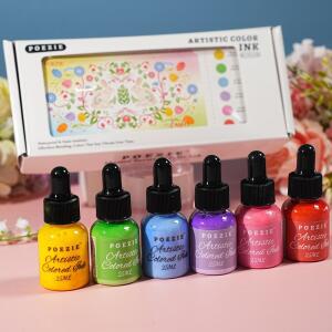 천아트물감 천물감 옷물들이기 부활절 공예용 6색 세트 아트 에어브러시 푸어링 아크릴 잉크 속건 드롭퍼 스크랩북킹용 방수
