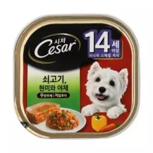 강아지연식선택 시저 14세이상 쇠고기와 야채 캔 100g