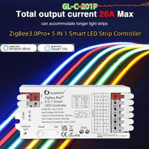5in 1 스마트 LED 컨트롤러 최대 20A ZigBee3.0 Pro+ 12-24V 단일 색상/CCT/RGB/RGBW/RGBCCT Tuya 음성 제