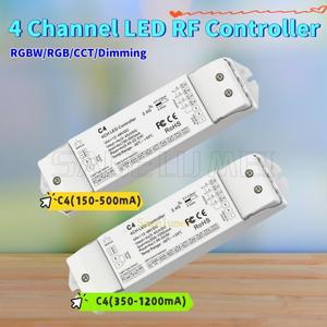 4CH LED RF2.4G 컨트롤러 DC12-48V C4 150-500mA 또는 RGBW/RGB/CCT/디밍 푸시 디밍 조광기(DIP 스위치 원