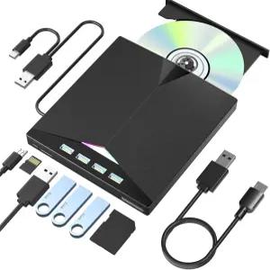 노트북용 외장 CD/DVD 드라이브 USB 포트 2개 포함 7-in-1 SD/TF 카드 슬롯이 있는 버너 리더 Mac Windows