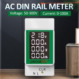 AC50-300V 100A DIN 레일 전력 에너지 미터 LCD 디지털 전류계 다기능 측정기