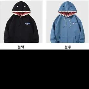 WL 패션 캐주얼 후드 티셔츠 상어 디자인 귀여운 부드러운 스티치 기모로