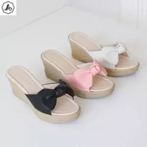 [애슬릿] 플랫폼 뮬 발편한 웨지 꼬임 리본 굽높은 여성 슬리퍼 7cm