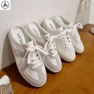 [애슬릿] 뮬 스니커즈 발편한 독일군 레이스업 여성 화이트 3cm