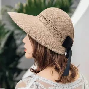 휴대용 바캉스 룩 라피아햇 햇빛차단 여성 버킷햇 돌돌이 모두팜