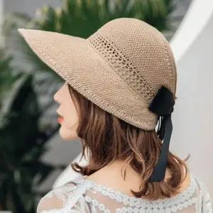 휴대용 바캉스 룩 라피아햇 햇빛차단 여성 버킷햇 돌돌이 원픽
