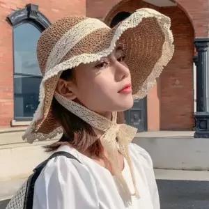 비치햇 바캉스 썬캡 모자 레이스 여성 리본 벙거지 여름 휴양지 모두팜