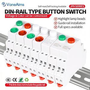 18mm DIN 레일 마운트 푸시 버튼 스위치 램프 포함 AC 12V 표시등 신호등 순간/래칭