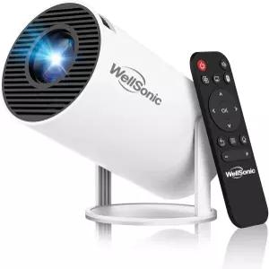 WellSonic 미니 프로젝터 와이파이 및 블루투스가 지원되는 200안시 휴대용 자동 키스톤 보정 180 회전