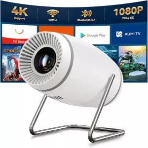 미니 프로젝터 WiFi 및 블루투스가 지원되는 4K 1080P 휴대용 180 회전 가능 130인치 화면 영화 자동