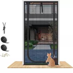 QWR 업그레이드된 반려동물 스크린 도어 최대 30x80 의 문 지퍼 이 있는 헤비 듀티 고양이 방지 메쉬 집