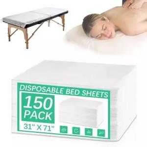 150개 일회용 마사지 테이블 시트 31 x 71 부직포 침대 커버 통기성 SPA 스파 뷰티 타투 여행용