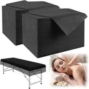 스파 마사지 미용실 타투 호텔용 일회용 테이블 시트 31인치 x 71인치 부직포 침대 커버 100개 블랙