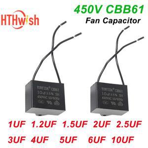 12PCS CBB61 450V  팬 커패시터 5% 1UF 3UF 4UF 6UF 천장 팬용